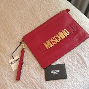 MOSCHINO Biker Leather Wristlet Pouch Red